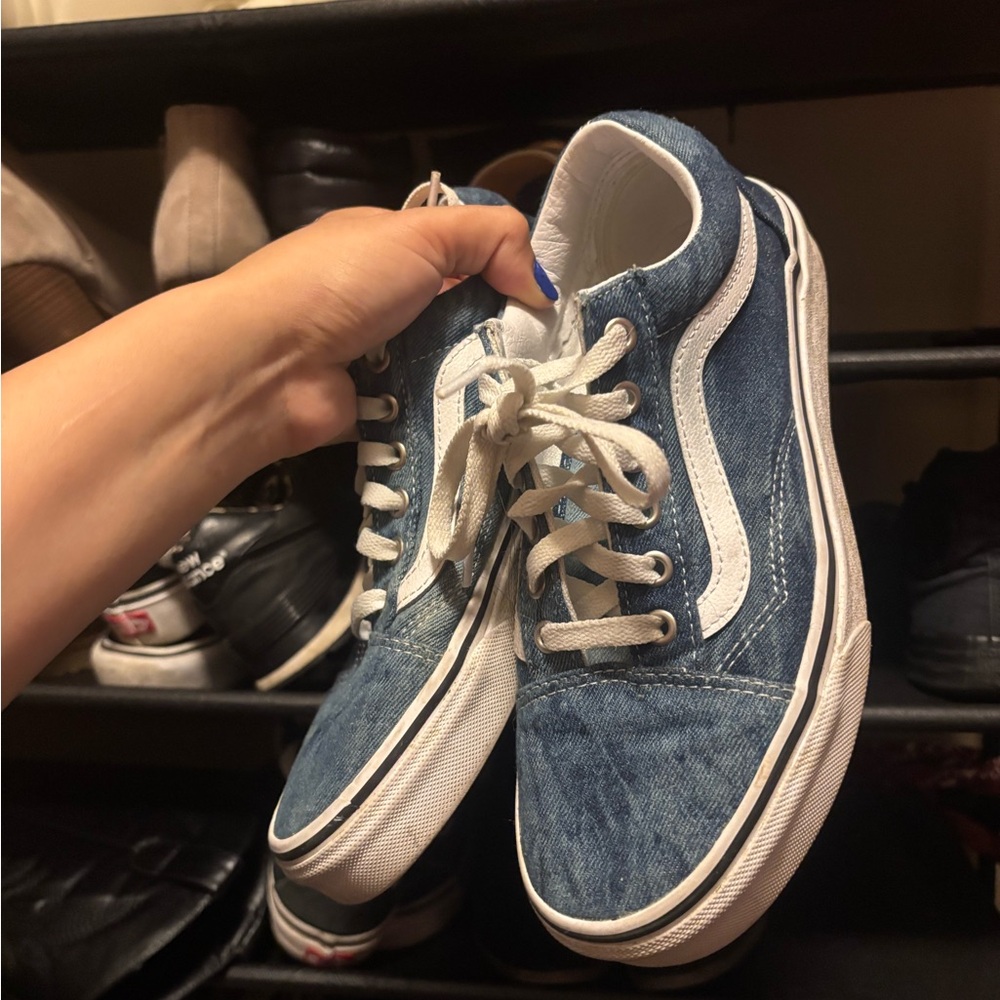Blue Denim Vans with White Accents